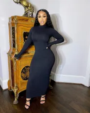 Sexy Backless Solid Long Sleeve Bodycon Maxi Dress FNN-8527