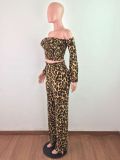 Plus Size Leopard Slash Neck 2 Piece Pants Set LX-8005