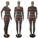 Casual Printed V Neck Long Sleeve Jumpsuits SHD-9431