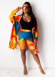 Casual Printed Long Blouse+Shorts Two Piece Sets SHD-9435