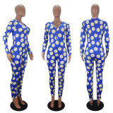 Casual Printed V Neck Long Sleeve Jumpsuits SHD-9431