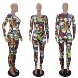Casual Printed V Neck Long Sleeve Jumpsuits SHD-9431