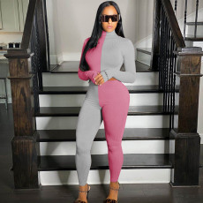 Color Block Splice Casual Sports Long Sleeve Crop Tops And Pants Two Piece Sets YIM-142