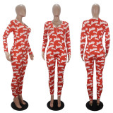 Casual Printed V Neck Long Sleeve Jumpsuits SHD-9431