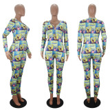 Casual Printed V Neck Long Sleeve Jumpsuits SHD-9431