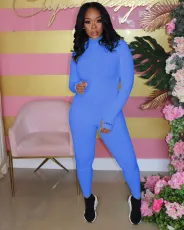 Plus Size Simple Ribbed Embroidery Letter Print Sporty Long Sleeve Fitness Jumpsuit LUO-3062-2