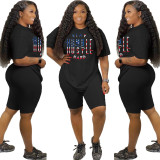 Letter Print T Shirt And Shorts Two Piece Sets WAF-7053