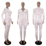 Casual Printed V Neck Long Sleeve Jumpsuits SHD-9431