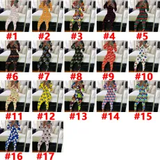 Casual Printed V Neck Long Sleeve Jumpsuits SHD-9431