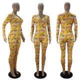 Casual Printed V Neck Long Sleeve Jumpsuits SHD-9431