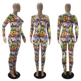 Casual Printed V Neck Long Sleeve Jumpsuits SHD-9431