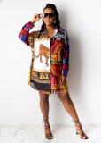 Casual Printed Long Blouse+Shorts Two Piece Sets SHD-9435