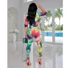 Tie Dye Print Long Sleeves Blouses And Pants Two Piece Set SFY-168