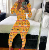 Casual Printed V Neck Long Sleeve Jumpsuits SHD-9431