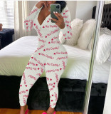 Casual Printed V Neck Long Sleeve Jumpsuits SHD-9431