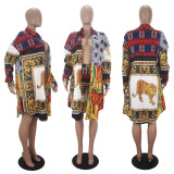 Casual Printed Long Blouse+Shorts Two Piece Sets SHD-9435