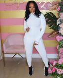 Plus Size Simple Ribbed Embroidery Letter Print Sporty Long Sleeve Fitness Jumpsuit LUO-3062-2