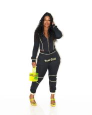 Casual Sporty Hooded Zipper Two Piece Pants Set LSL-6373-1