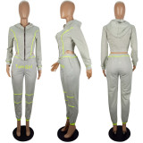 Casual Sporty Hooded Zipper Two Piece Pants Set LSL-6373-1