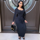 Sexy Ribbed Long Sleeve Bodycon Maxi Dress GLF-8033