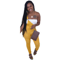 Fashion Casual Solid Color Stacked Overalls Jumpsuits LP-6220-1