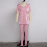 Solid T Shirt And Pants Two Piece Sets SMR-9690