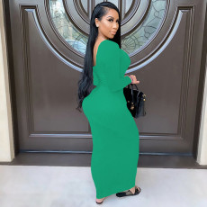 Sexy Ribbed Long Sleeve Bodycon Maxi Dress GLF-8033