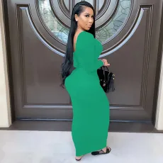 Sexy Ribbed Long Sleeve Bodycon Maxi Dress GLF-8033