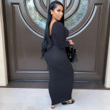Sexy Ribbed Long Sleeve Bodycon Maxi Dress GLF-8033