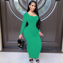 Sexy Ribbed Long Sleeve Bodycon Maxi Dress GLF-8033