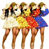 Trendy Printed High Waist Big Swing Mini Dress AIL-120