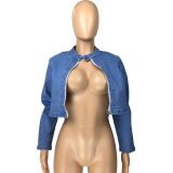 Trendy Long Sleeve Zipper Denim Coat Without Bra LM-8182