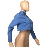 Trendy Long Sleeve Zipper Denim Coat Without Bra LM-8182