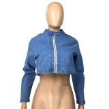 Trendy Long Sleeve Zipper Denim Coat Without Bra LM-8182