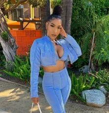Trendy Long Sleeve Zipper Denim Coat Without Bra LM-8182