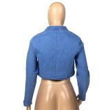 Trendy Long Sleeve Zipper Denim Coat Without Bra LM-8182