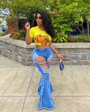 Plus Size 4XL Denim Ripped Hole Flared Jeans LSL-6376