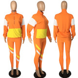 Casual Patchwork Tracksuit Two Piece Sets LM-8189