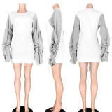 Casual Patchwork Plush Ruffled Sleeve Mini Dress ASL-6200 