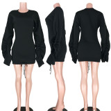 Casual Patchwork Plush Ruffled Sleeve Mini Dress ASL-6200 