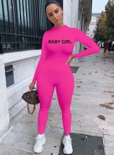 Solid Color Casual Long Sleeve Letter Sporty Jumpsuit QZX-6162
