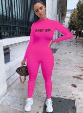 Solid Color Casual Long Sleeve Letter Sporty Jumpsuit QZX-6162