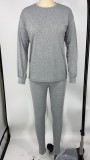 Fashion Solid Color Long Sleeve T-shirt Pants Casual Sports Home Set XMY-9263