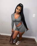 Sports Hooded Zipper Irregular Crop Top Shorts Set MEM-8300