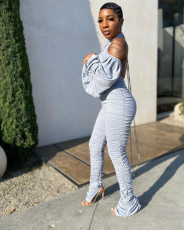 Sexy Backless Long Sleeve Ruched Jumpsuits QY-5209