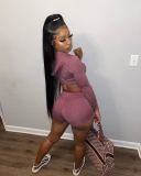 Sports Hooded Zipper Irregular Crop Top Shorts Set MEM-8300