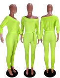 Solid Long Sleeve Sashes One Piece Jumpsuit WSM-5191