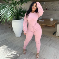 Solid Long Sleeve Ruched Back Zipper Jumpsuits YD-8286