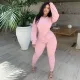 Solid Long Sleeve Ruched Back Zipper Jumpsuits YD-8286