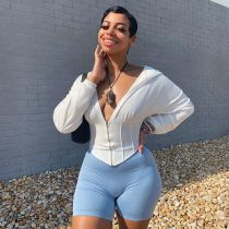 Solid Zipper Hoodies Long Sleeve Collect Waist Coat WSM-5195